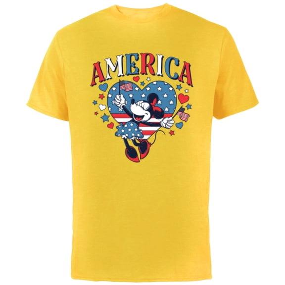 Disney Minnie Mouse America Retro Vintage Hearts 4th of July- Short Sleeve Cotton T-Shirt for Adults - Customized-Yellow