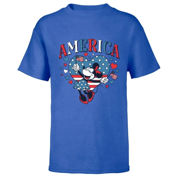 Disney Minnie Mouse America Retro Vintage Hearts 4th of July- Short Sleeve T-Shirt for Kids - Customized-Royal