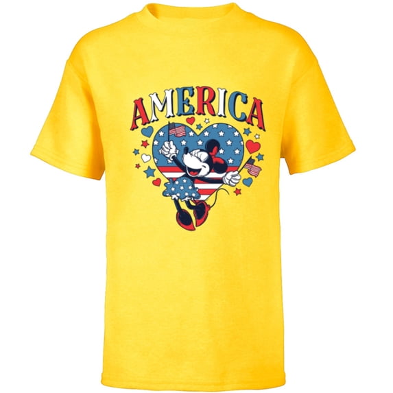 Disney Minnie Mouse America Retro Vintage Hearts 4th of July- Short Sleeve T-Shirt for Kids - Customized-Yellow
