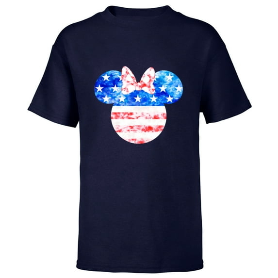 Disney Minnie Mouse American Flag Tie Dye - Short Sleeve T-Shirt for Kids - Customized-Navy