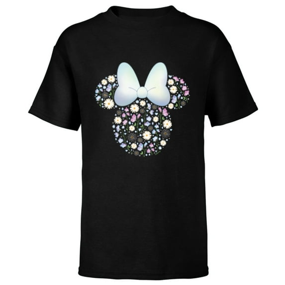 Disney Minnie Mouse April Birth Month Birthstone & Flowers - Short Sleeve T-Shirt for Kids - Customized-Black