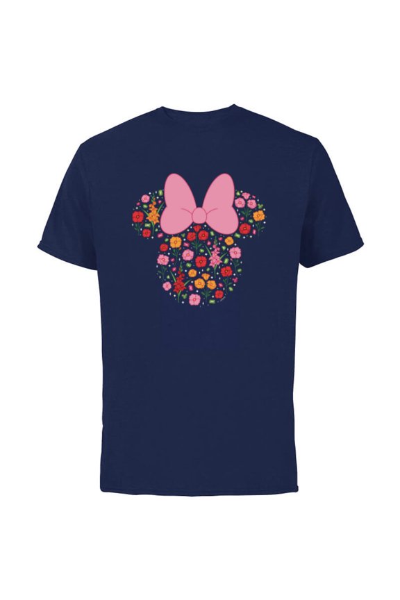 Minnie Mouse August Birth Month Birthstone & Flowers - Short Sleeve Cotton T-Shirt for Adults - Customized-Navy