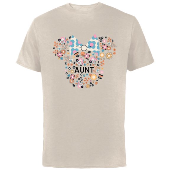 Disney Minnie Mouse Aunt Family Icon Flowers Mother’s Day - Short Sleeve Cotton T-Shirt for Adults - Customized-Natural