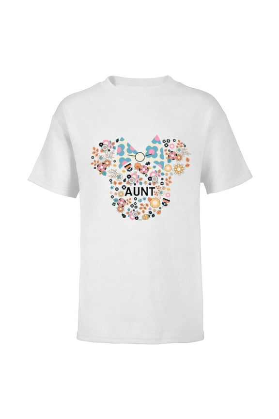 Minnie Mouse Aunt Family Icon Flowers Mother’s Day - Short Sleeve T-Shirt for Kids - Customized-White