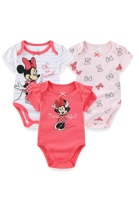 Minnie Mouse Baby Bodysuits (Girls), 3 Pack, Sizes 3M-18M