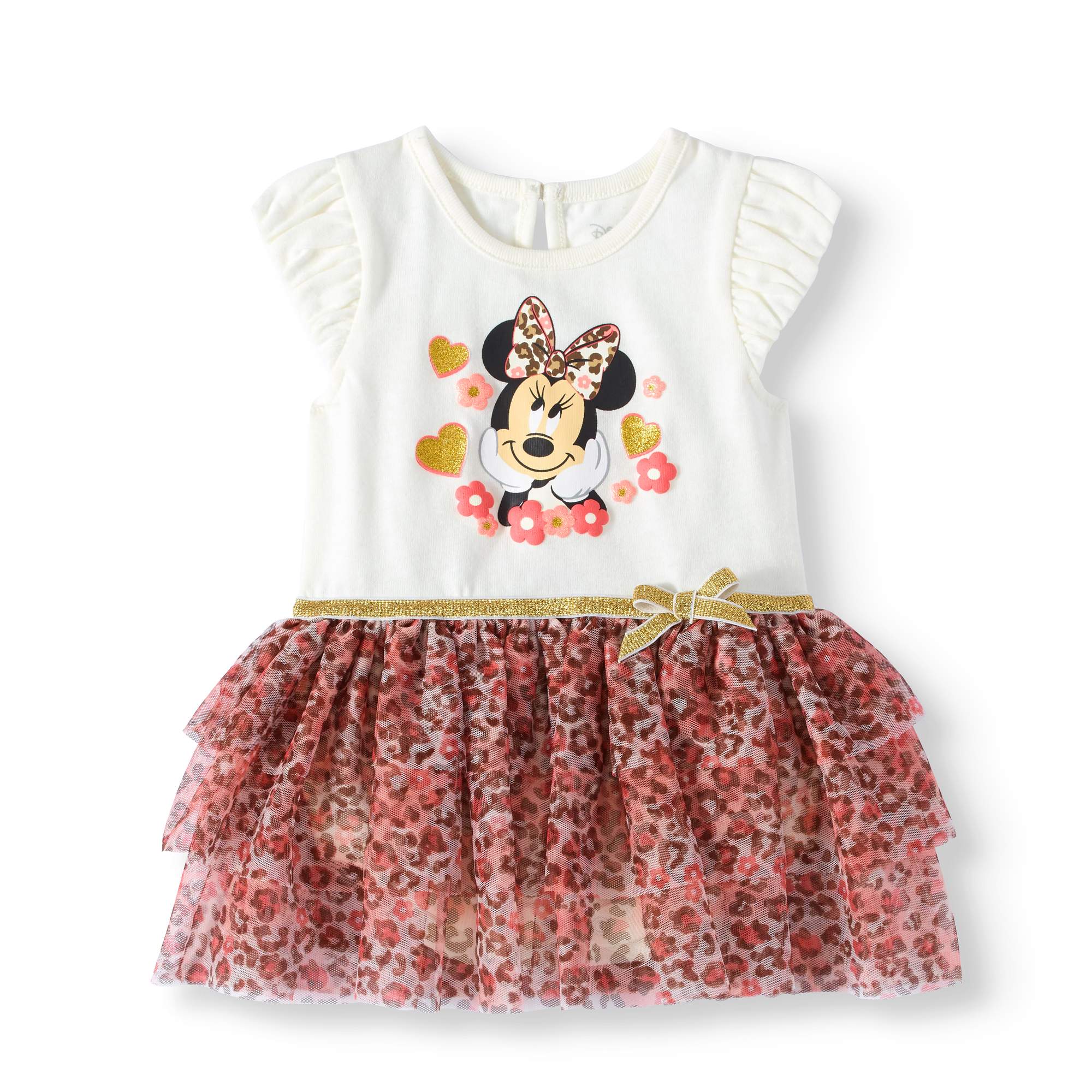 Disney Minnie Mouse Baby Girl Flutter Sleeve Tiered Ruffle Skirted Dress - image 1 of 3