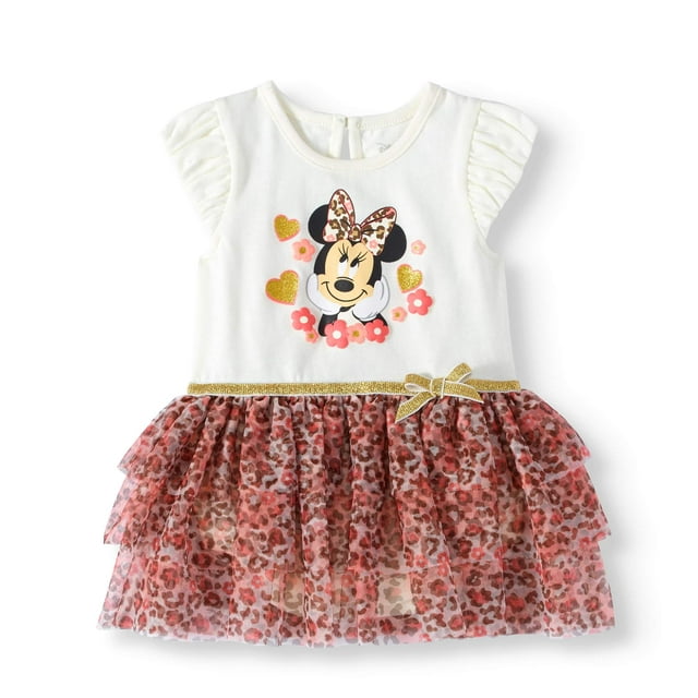 Disney Minnie Mouse Baby Girl Flutter Sleeve Tiered Ruffle Skirted Dress