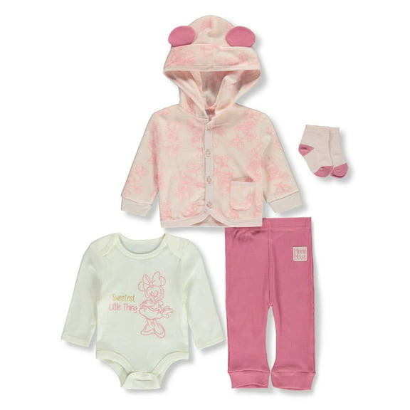 Disney Minnie Mouse Baby Girls' 4-Piece Joggers Set Outfit Color: blush Size: 6 - 9 months