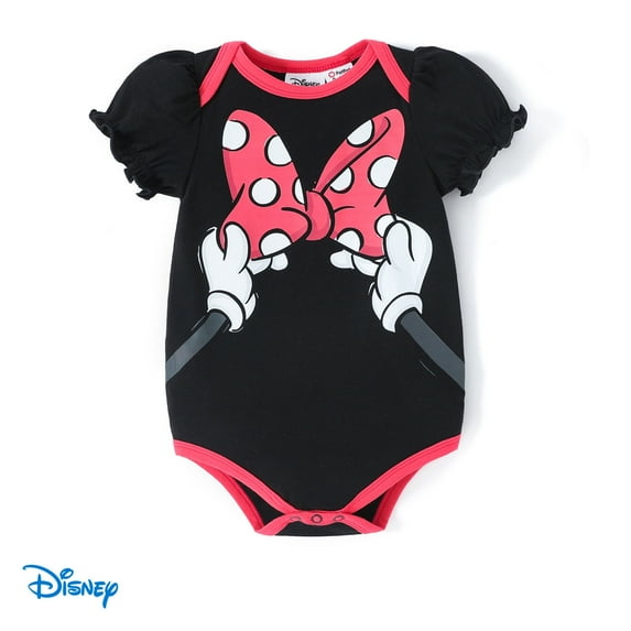 Disney Minnie Mouse Baby Girls Bodysuits Ruffled Sleeve Graphic Onesies Romper Gifts Black Pink Sizes 0/3M-18M