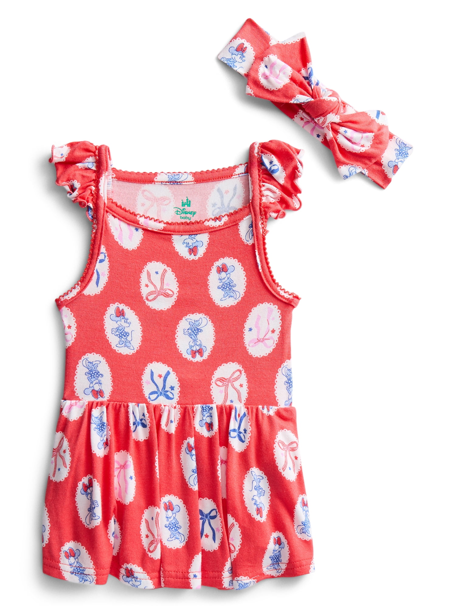Minnie Mouse Baby Girls Cute and Comfortable Patriotic Americana Bodysuit Dress Set, 2-Piece, Sizes NB-24M