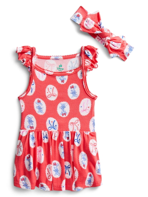 Minnie Mouse Baby Girls Cute and Comfortable Patriotic Americana Bodysuit Dress Set, 2-Piece, Sizes NB-24M