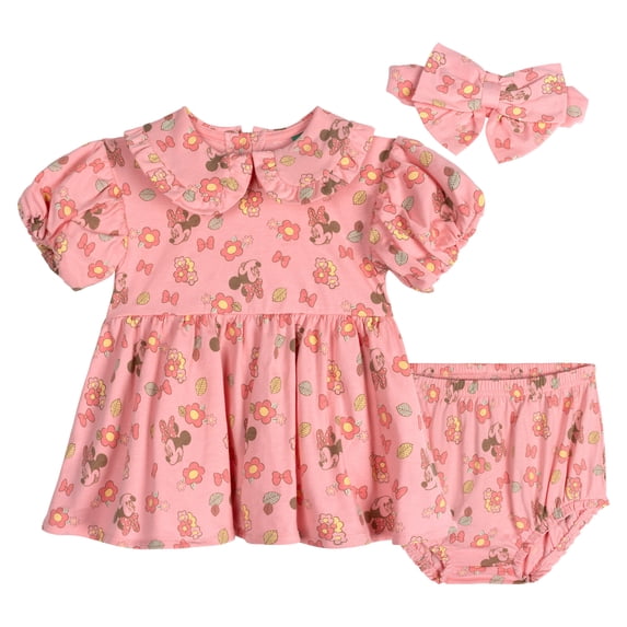 Disney Minnie Mouse Baby Girls' Dress, Bloomers and Headband Set Pink