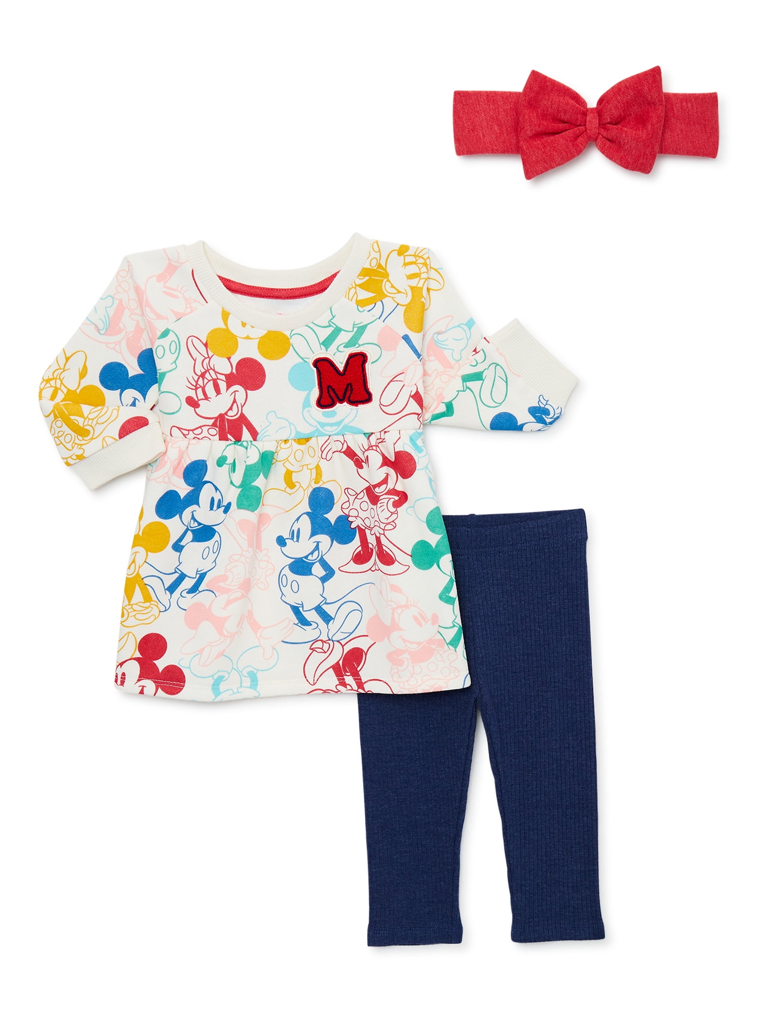 Disney Minnie Mouse Baby Girls Dress, Leggings and Headband Set, 3 Piece, Sizes 0/3M24M