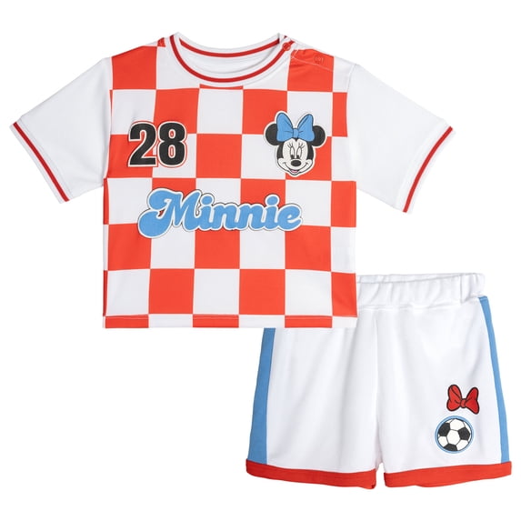 Disney Minnie Mouse Baby Girls' Short Sleeve Mesh Athletic Jersey and Shorts Set Red and White Checkerboard Minnie Mouse