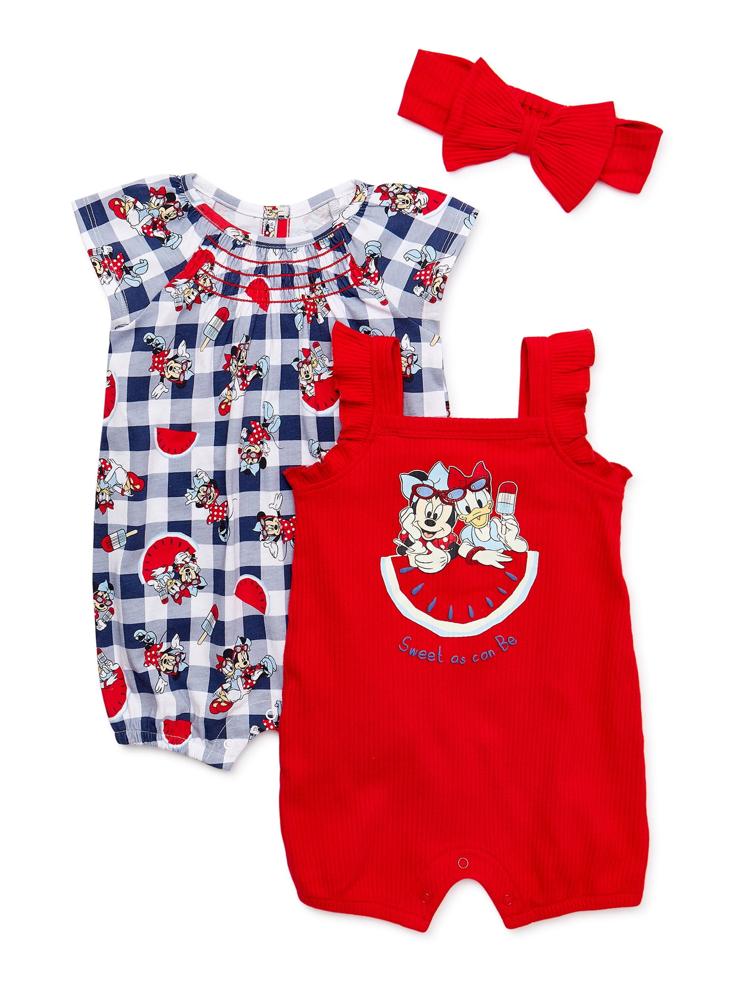 Minnie Mouse Baby Girls Rompers and Headband Set, 2-Pack, Sizes 0-24 ...