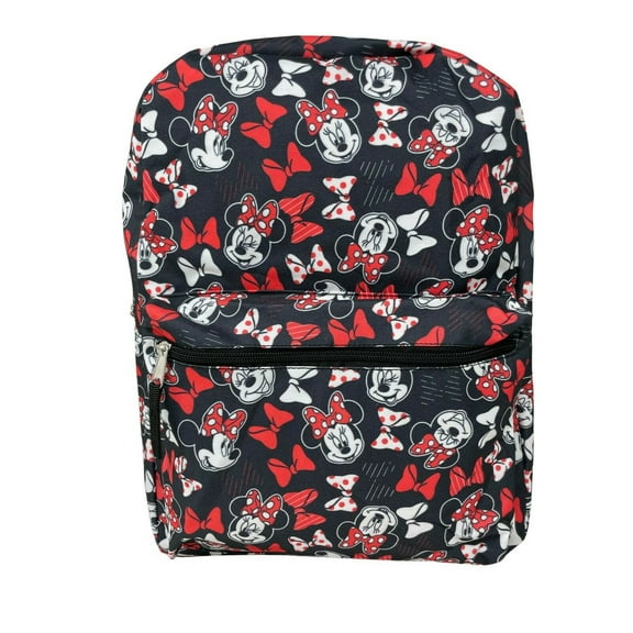 Disney Minnie Mouse Backpack 16" All-Over Print Bows Front Pocket Women Girls