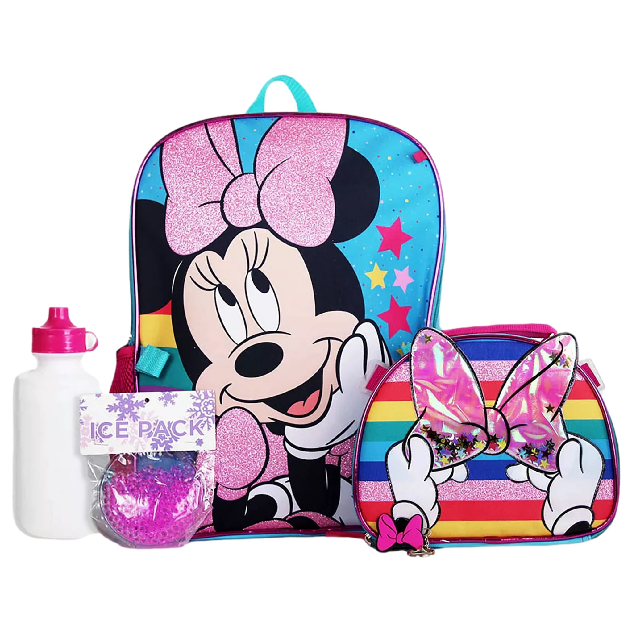 Disney Minnie Mouse Backpack with Lunch Box for Girls 5 Pc Bundle ~ Deluxe  16 Minnie Bag, Insulated Lunch Bag, Stickers, and More (Minnie Mouse