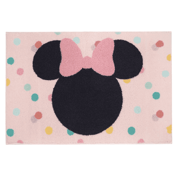 Disney Minnie Mouse Bath Rug, Plush Polyester, Pink Polka Dots, 20 x 30 inches Bathroom Mat