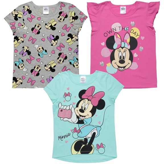 Disney Minnie Mouse Big Girls 3 Pack T-Shirts Toddler to Big Kid