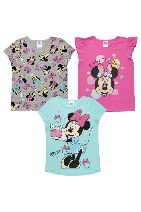 Minnie Mouse Big Girls 3 Pack T-Shirts Toddler to Big Kid