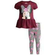 Disney Minnie Mouse Big Girls Peplum T-Shirt and Leggings Outfit Set Wine Red 14-16