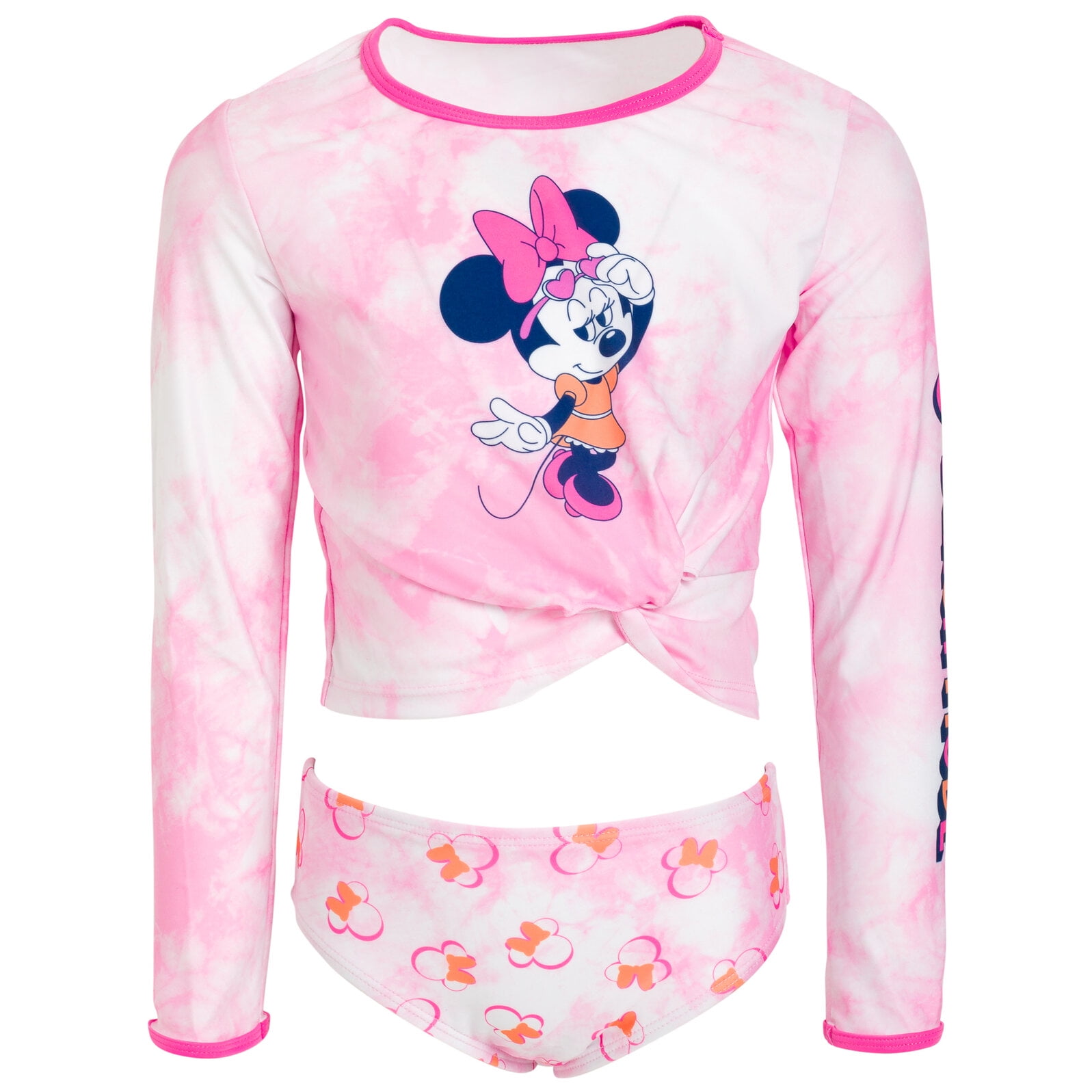 Disney Minnie Mouse Big Girls Rash Guard and Bottom Pink 1012