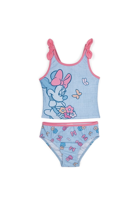 Minnie Mouse Big Girls' 2-Piece Swimwear Bathing Suit Set Minnie Sky Blue