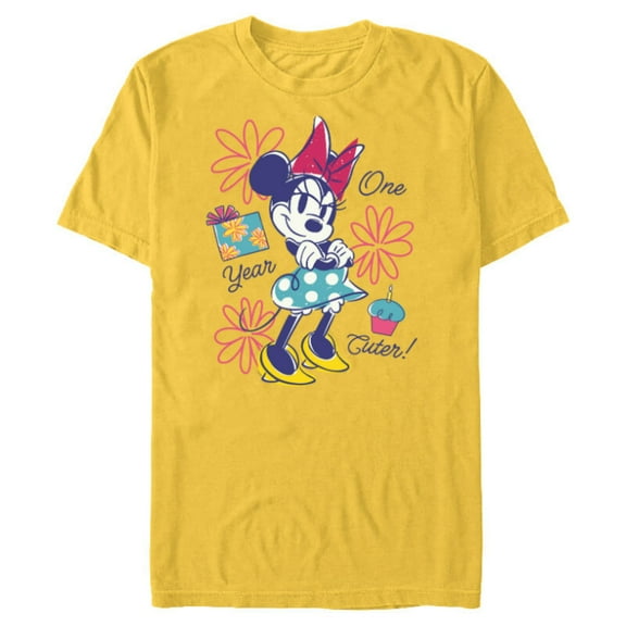 Disney Minnie Mouse Birthday Doodles One Year Cuter - Short Sleeve Blended T-Shirt for Adults - Customized-Yellow