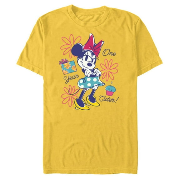 Disney Minnie Mouse Birthday Doodles One Year Cuter - Short Sleeve Blended T-Shirt for Adults - Customized-Yellow
