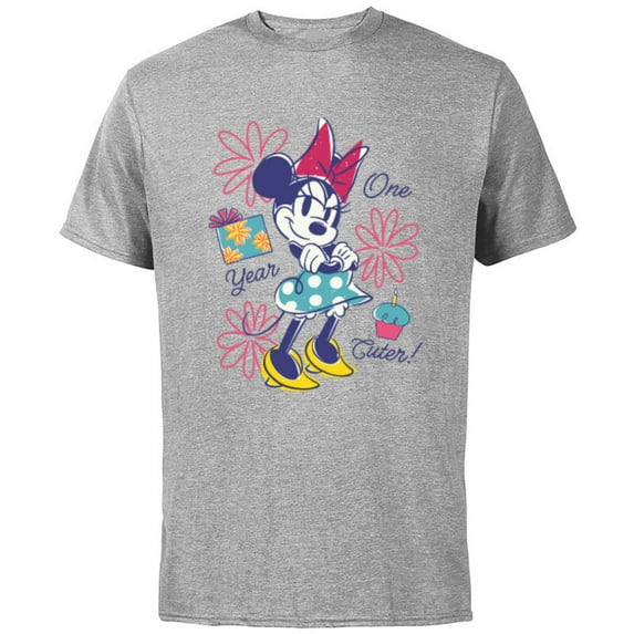 Disney Minnie Mouse Birthday Doodles One Year Cuter - Short Sleeve Cotton T-Shirt for Adults - Customized-Athletic Heather