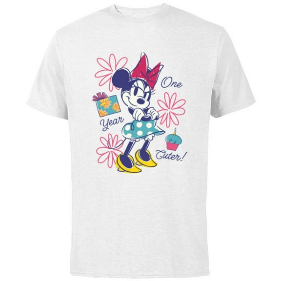 Disney Minnie Mouse Birthday Doodles One Year Cuter - Short Sleeve Cotton T-Shirt for Adults - Customized-White