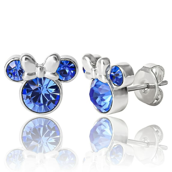 Disney Minnie Mouse Birthstone Crystal Stud Earrings, Silver-Plated