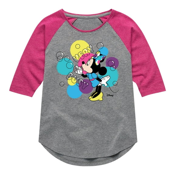 Disney - Minnie Mouse Blowing Bubbles Everywhere - Toddler & Youth Girls Raglan Graphic T-Shirt