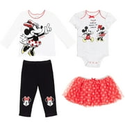 Disney Minnie Mouse Bodysuit T-Shirt Mesh Skirt and Leggings 4 Piece Layette Set Newborn to Infant