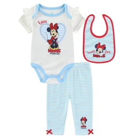 Disney Minnie Mouse Bodysuit with Bib and Legging Pants (Baby Girls), 3 Piece Set, Sizes 3M-9M