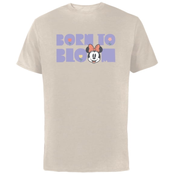 Disney Minnie Mouse Born to Bloom Springtime Flowers Retro - Short Sleeve Cotton T-Shirt for Adults - Customized-Natural