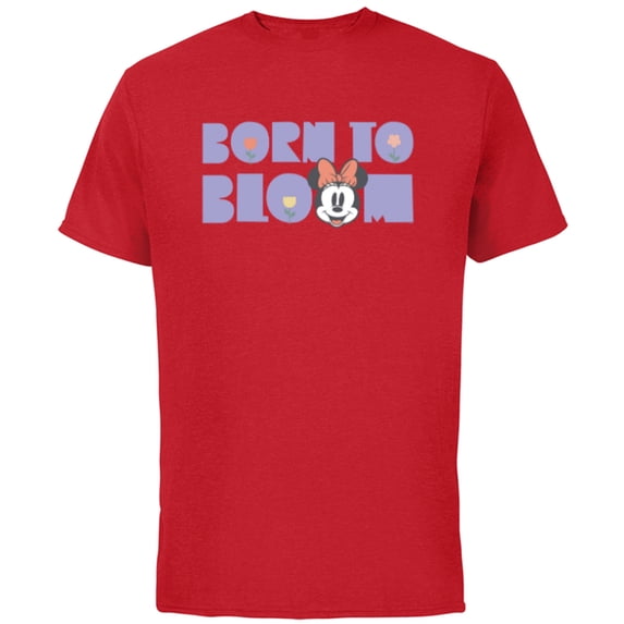 Disney Minnie Mouse Born to Bloom Springtime Flowers Retro - Short Sleeve Cotton T-Shirt for Adults - Customized-Red