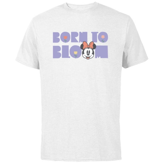 Disney Minnie Mouse Born to Bloom Springtime Flowers Retro - Short Sleeve Cotton T-Shirt for Adults - Customized-White