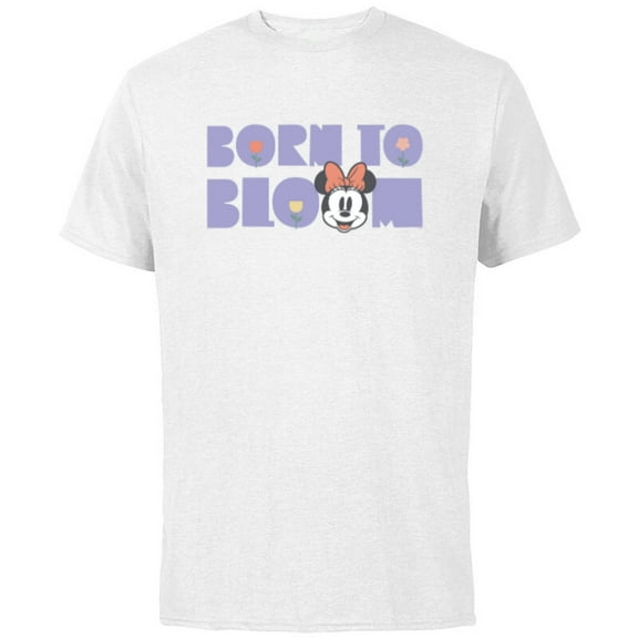 Disney Minnie Mouse Born to Bloom Springtime Flowers Retro - Short Sleeve Cotton T-Shirt for Adults - Customized-White