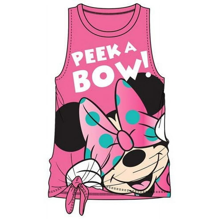 Disney Minnie Mouse Bow Tank Top for Girls, Pink Side Tie Knot Sleeveless  Shirt, Large