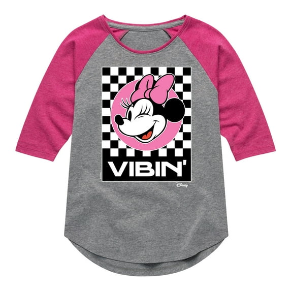 Disney - Minnie Mouse - Checkered Board Vibin' - Toddler & Youth Girls Raglan Graphic T-Shirt