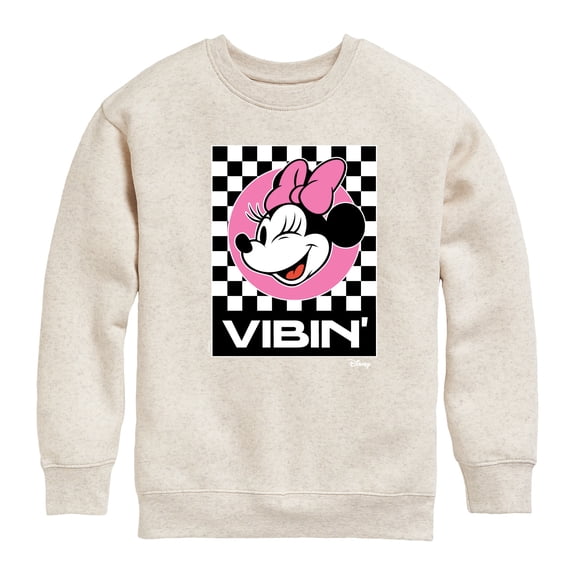 Disney - Minnie Mouse - Checkered Board Vibin' - Youth Crewneck Fleece Sweatshirt
