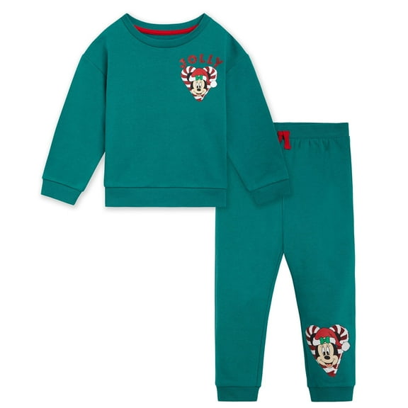 Disney Minnie Mouse Christmas Fleece Drop Shoulder Sweatshirt and Jogger Pants Outfit Set Toddler to Little Kid