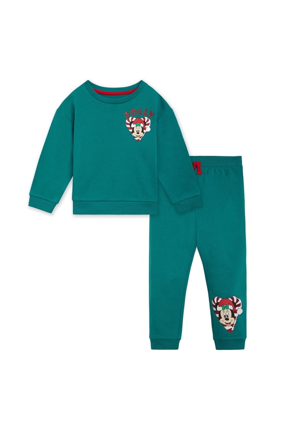 Minnie Mouse Christmas Fleece Drop Shoulder Sweatshirt and Jogger Pants Outfit Set Toddler to Little Kid