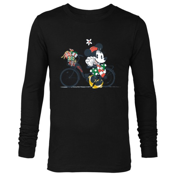 Disney Minnie Mouse Christmas Gift Bicycle Retro Distressed - Long Sleeve T-Shirt for Men - Customized-Black