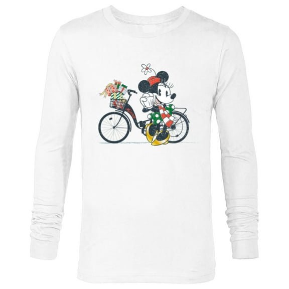 Disney Minnie Mouse Christmas Gift Bicycle Retro Distressed - Long Sleeve T-Shirt for Men - Customized-White