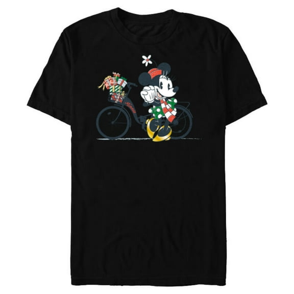 Disney Minnie Mouse Christmas Gift Bicycle Retro Distressed - Short Sleeve Blended T-Shirt for Adults - Customized-Black
