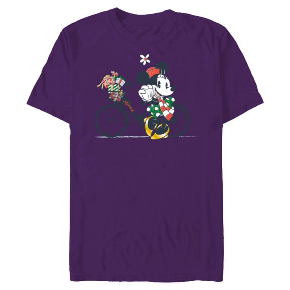 Disney Minnie Mouse Christmas Gift Bicycle Retro Distressed - Short Sleeve Blended T-Shirt for Adults - Customized-Purple