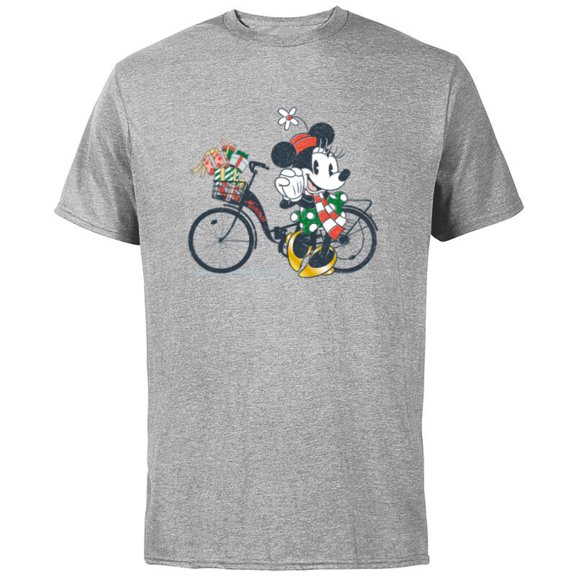Disney Minnie Mouse Christmas Gift Bicycle Retro Distressed - Short Sleeve Cotton T-Shirt for Adults - Customized-Athletic Heather