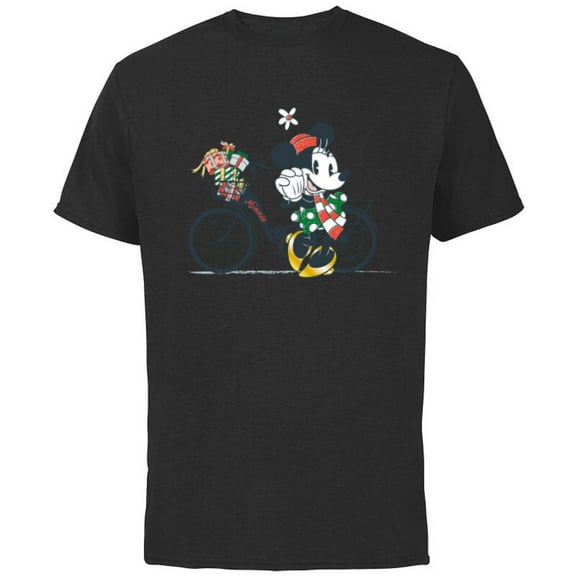 Disney Minnie Mouse Christmas Gift Bicycle Retro Distressed - Short Sleeve Cotton T-Shirt for Adults - Customized-Black